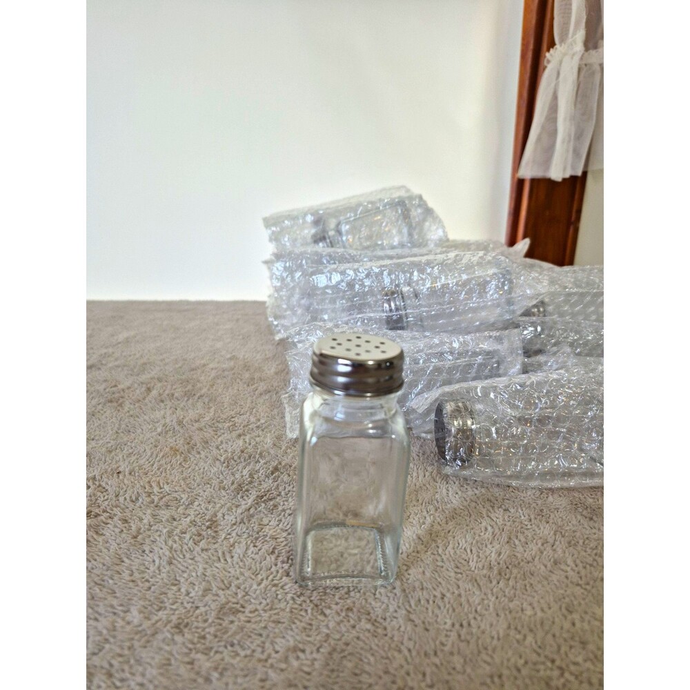Clear Glass Salt Shaker w/ Silver Metal Perforated Lid, Small Traditional